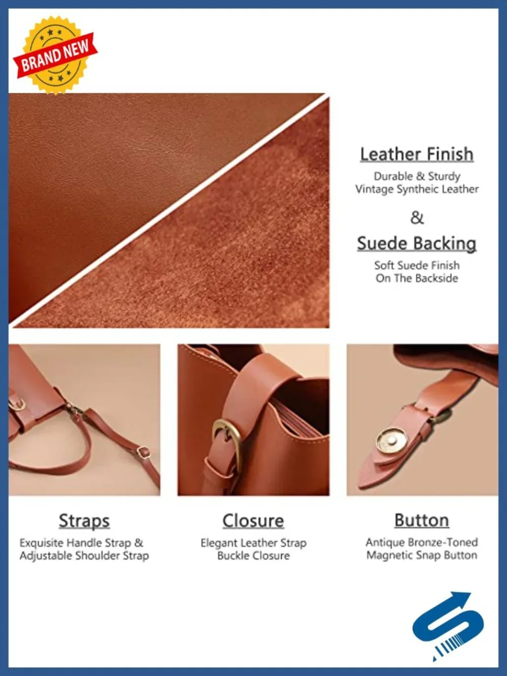 Vegan Leather Bucket Bag Hobo Crossbody Shoulder Handbag Purse